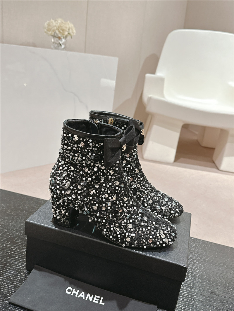 Ch**el block heel sequin ankle boots