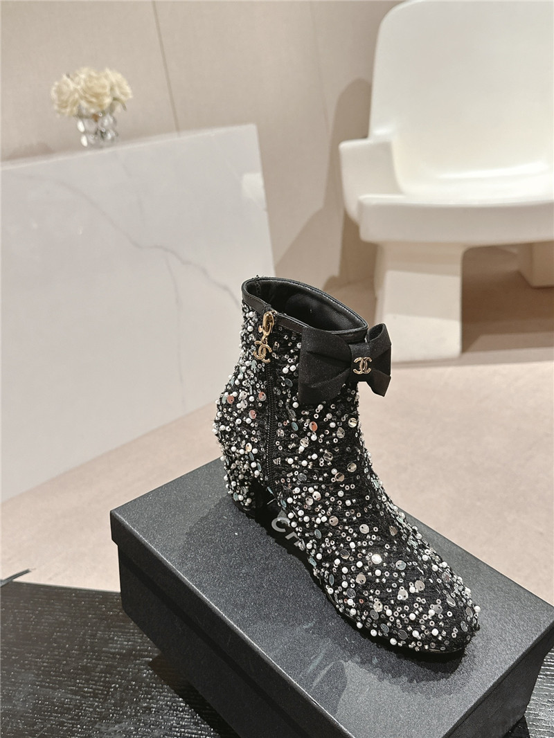 Ch**el block heel sequin ankle boots