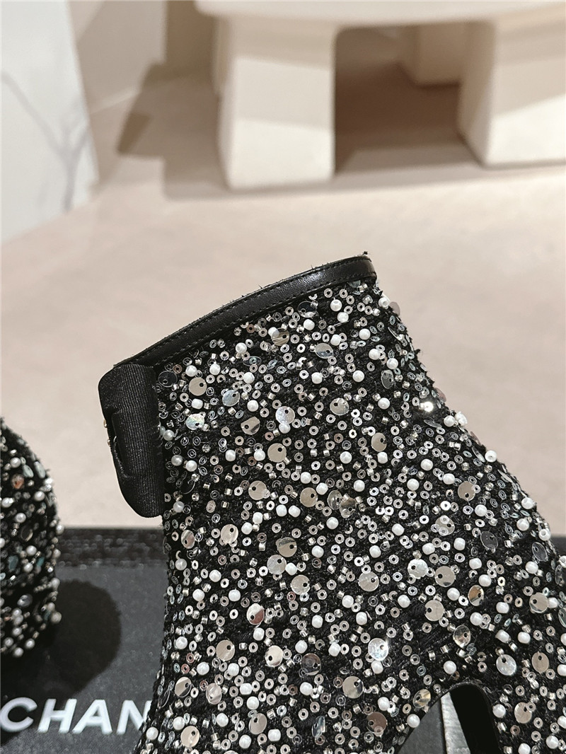 Ch**el block heel sequin ankle boots