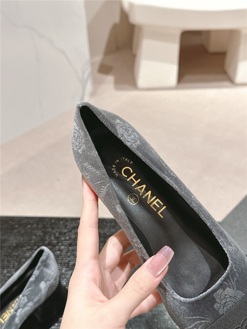 Ch**el ballet heel pumps in grey floral print suede