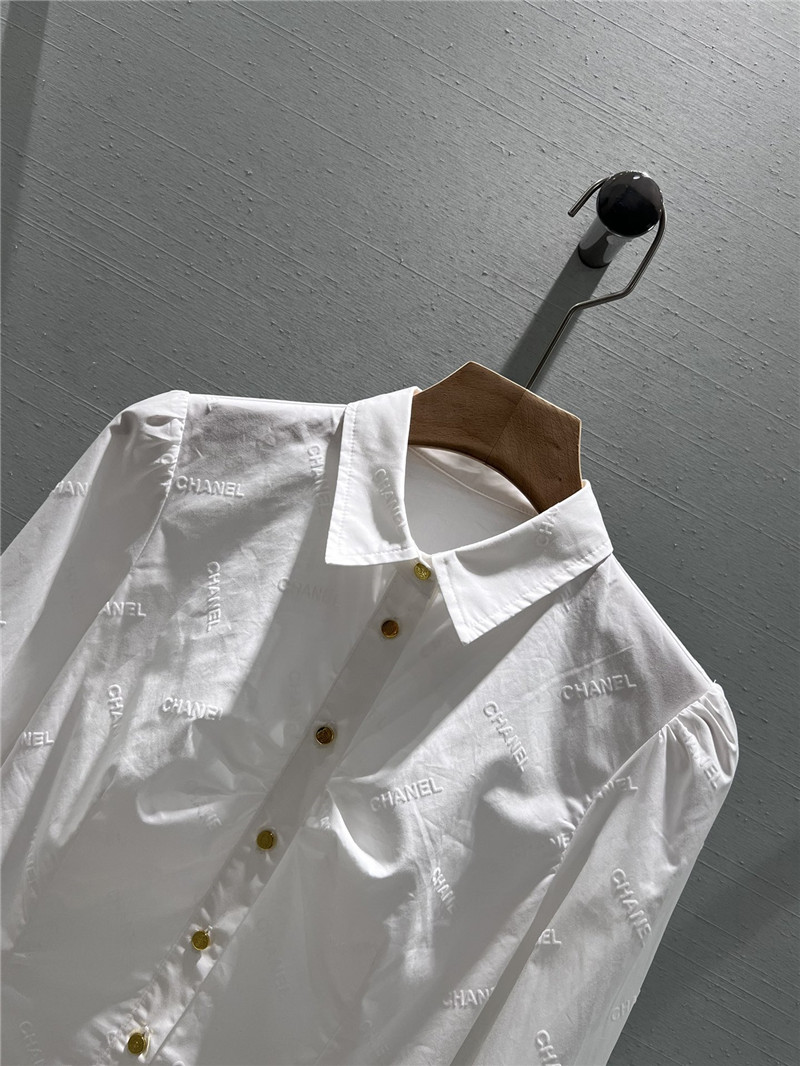 Ch**el flocked logo puff sleeve shirt replica d&g clothing