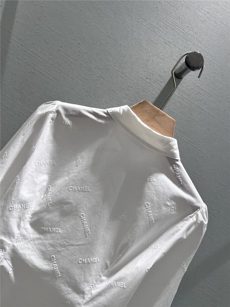 Ch**el flocked logo puff sleeve shirt replica d&g clothing