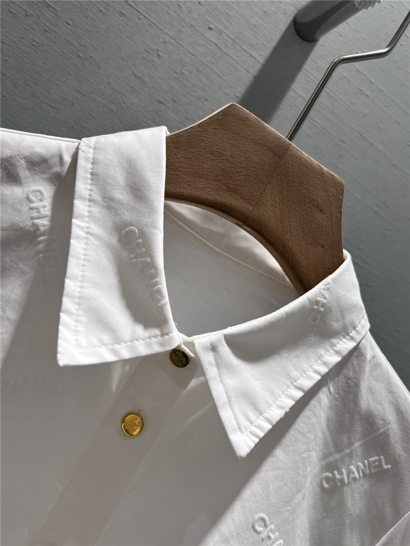 Ch**el flocked logo puff sleeve shirt replica d&g clothing