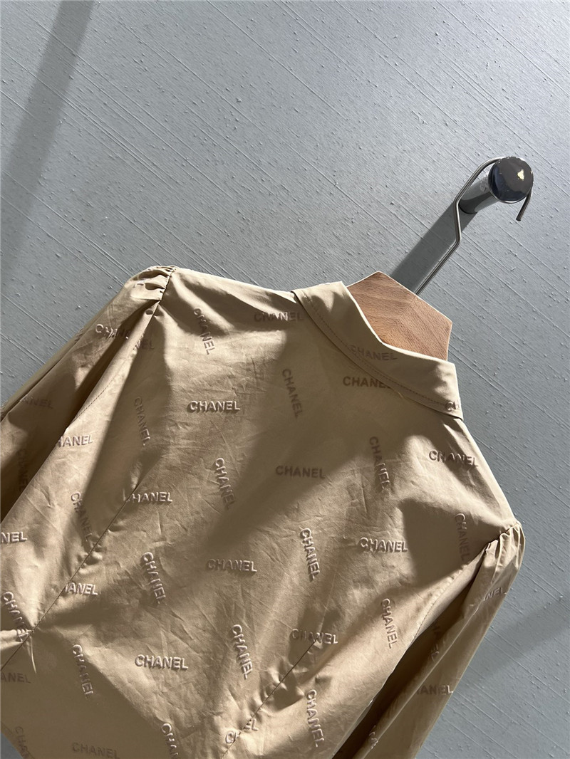 Ch**el flocked logo puff sleeve shirt replica d&g clothing