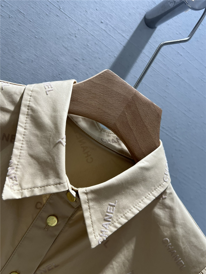 Ch**el flocked logo puff sleeve shirt replica d&g clothing