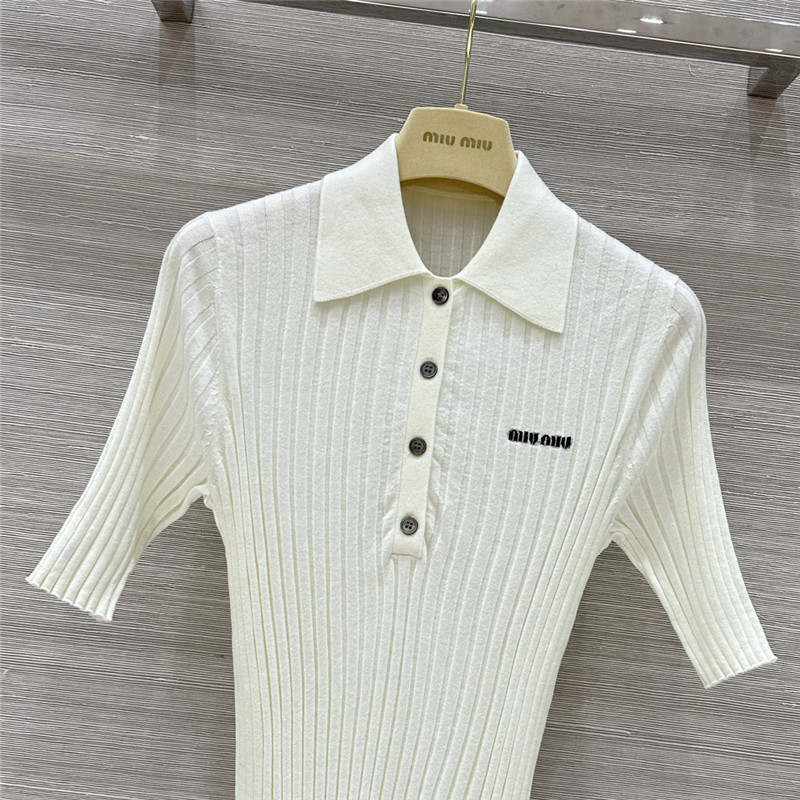 M1um1u slim fit polo collar knit top replicas clothes