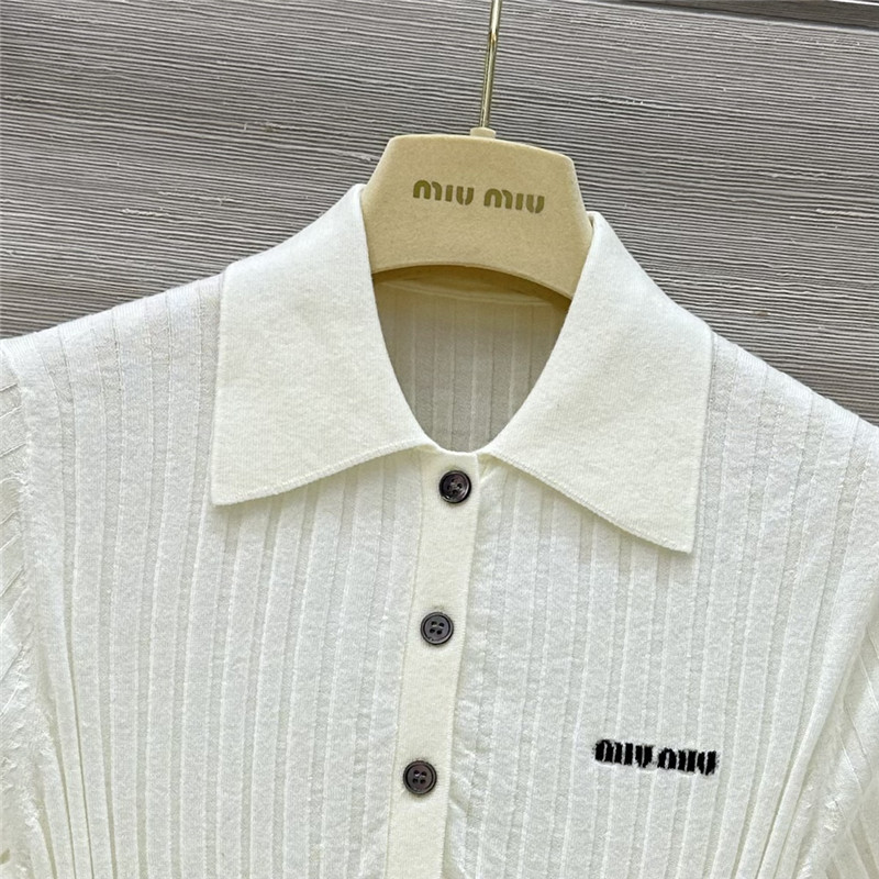 M1um1u slim fit polo collar knit top replicas clothes