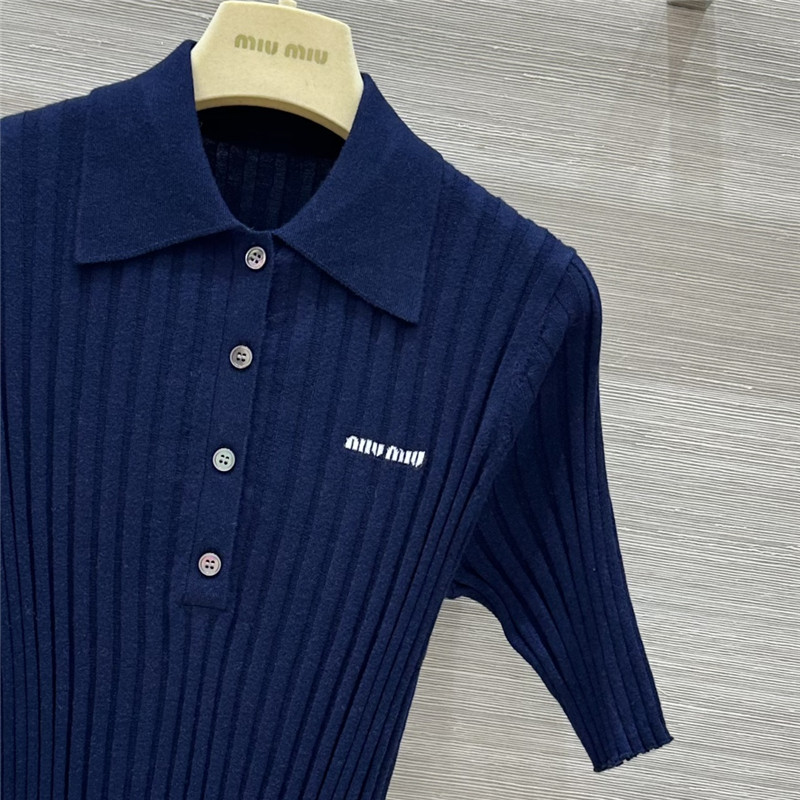 M1um1u slim fit polo collar knit top replicas clothes