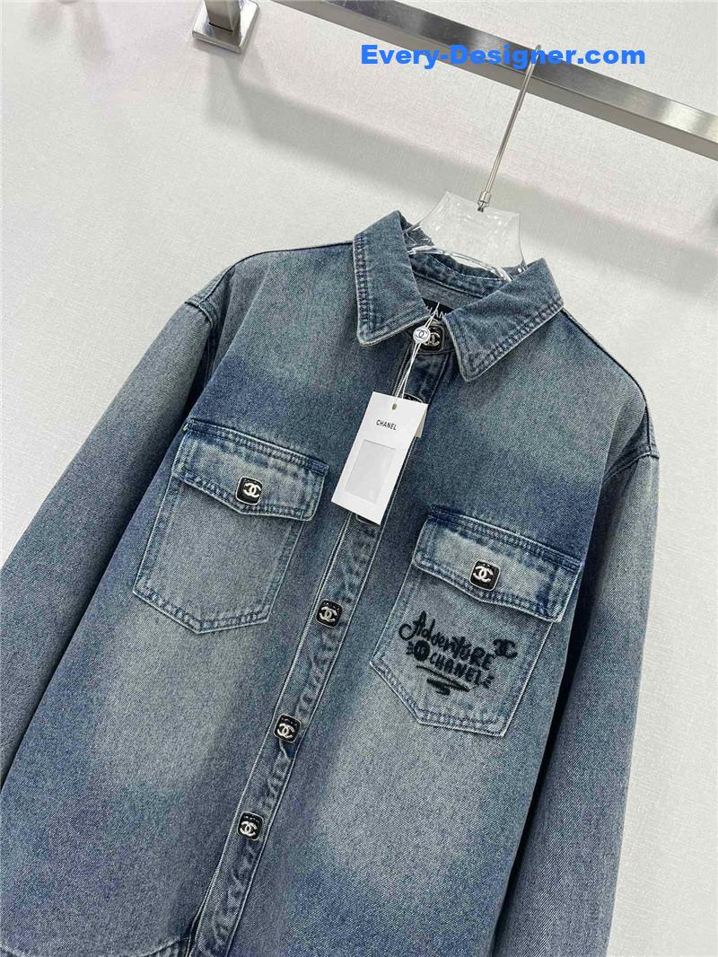 Ch**el lapel embroidered denim shirt replica clothing sites
