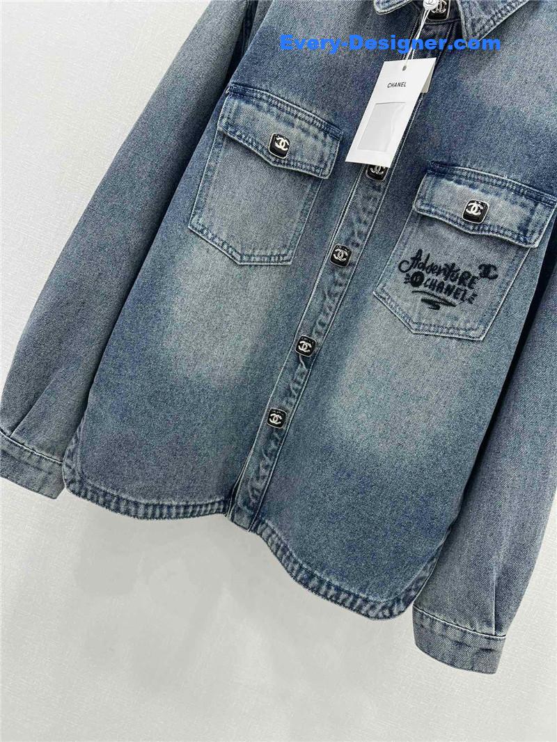 Ch**el lapel embroidered denim shirt replica clothing sites