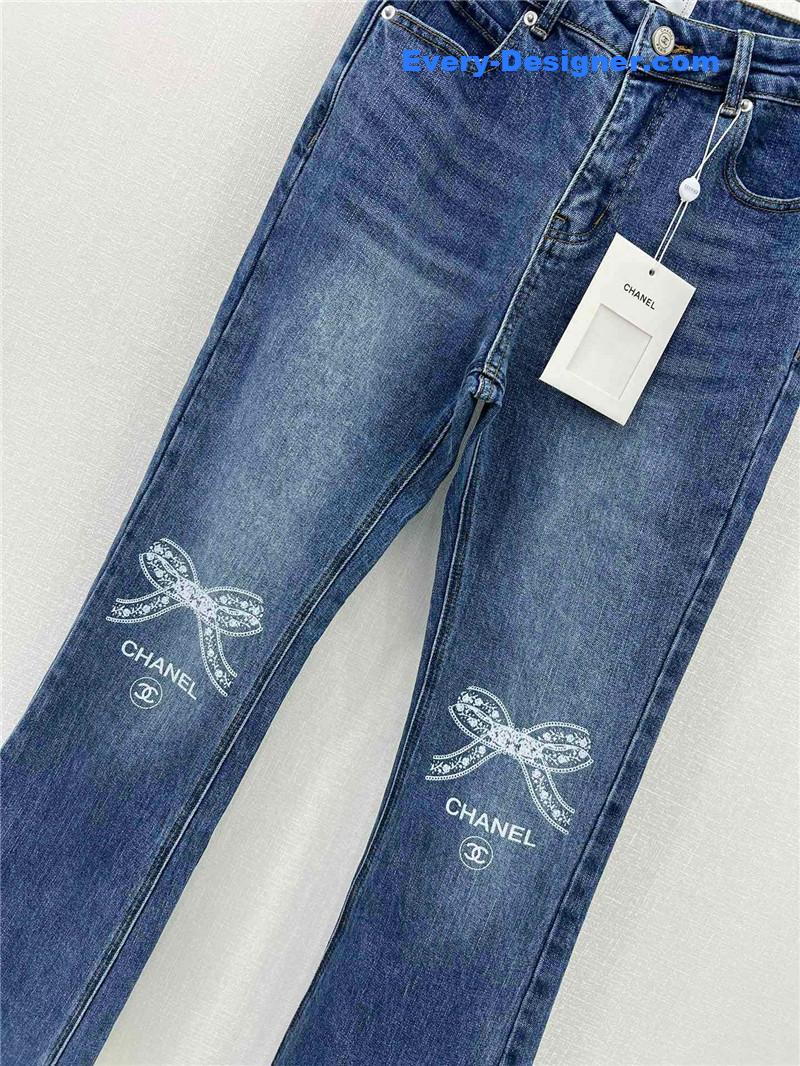 Ch**el bow embroidered flared trousers replicas clothes