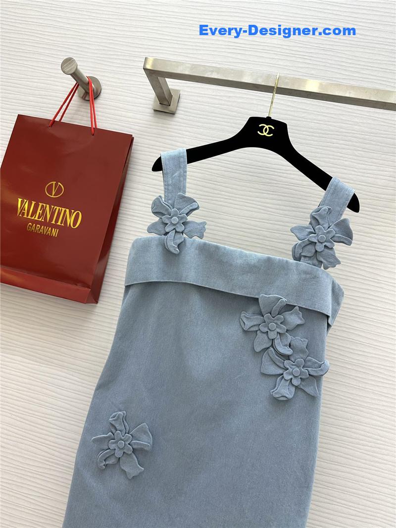 Va1e*ntin0 3d flower denim suspender skirt replica d&g clothing