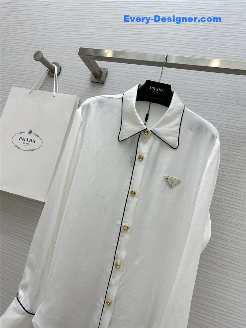 Pra*a triangle logo contrast color trim shirt replica clothing sites