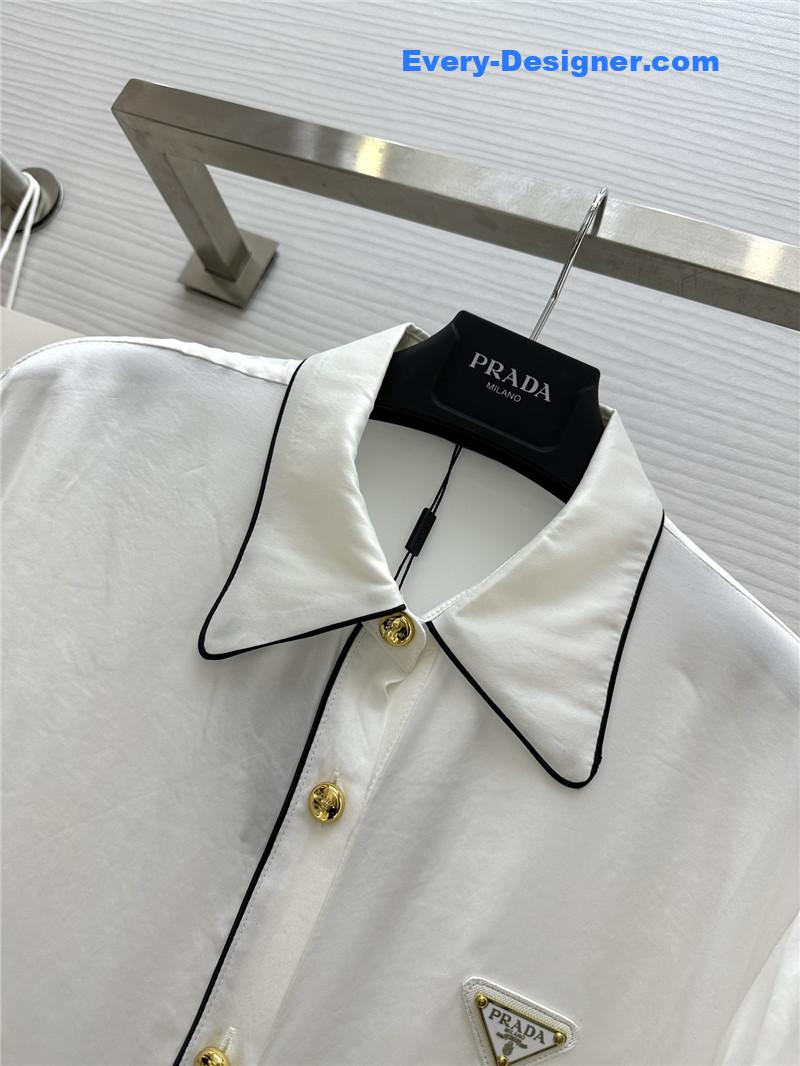 Pra*a triangle logo contrast color trim shirt replica clothing sites