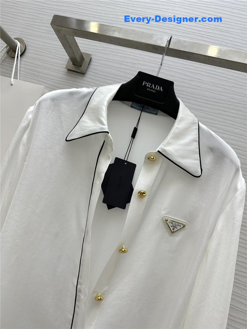 Pra*a triangle logo contrast color trim shirt replica clothing sites