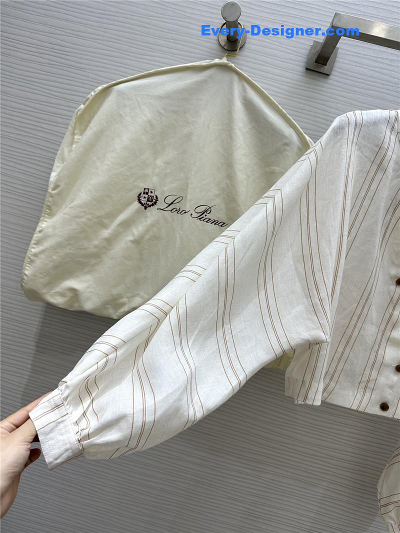 L0r0 P1ana striped linen stand collar shirt replica clothing sites