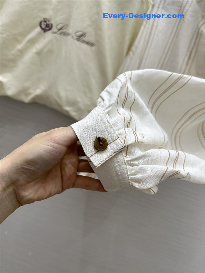 L0r0 P1ana striped linen stand collar shirt replica clothing sites