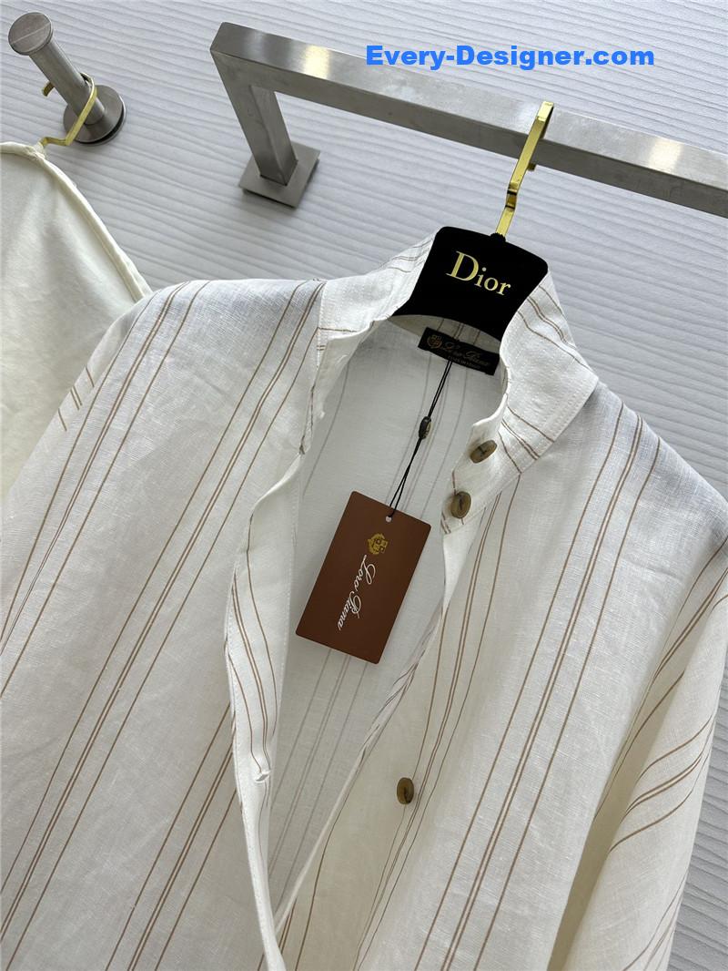 L0r0 P1ana striped linen stand collar shirt replica clothing sites