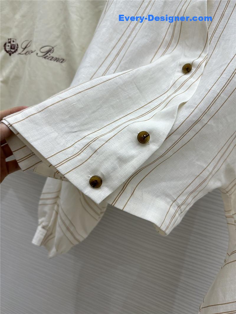 L0r0 P1ana striped linen stand collar shirt replica clothing sites