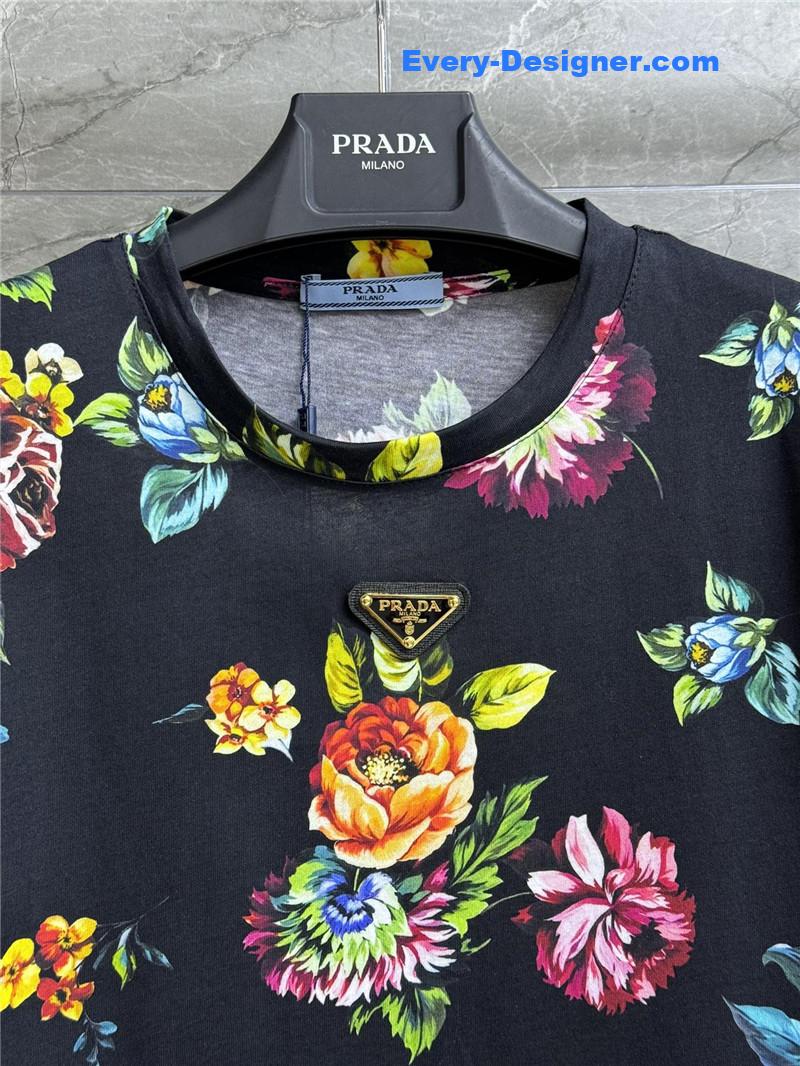 Pra*a floral print t-shirt replica d&g clothing