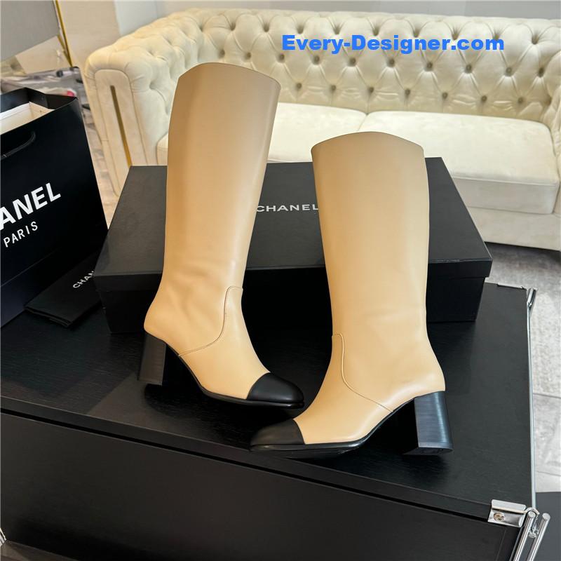 Ch**el chunky heel zipper keen high boots