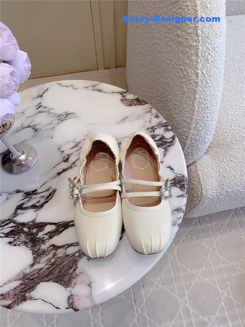 Roger Vivier Mary Janes in Off-White Nappa Leather