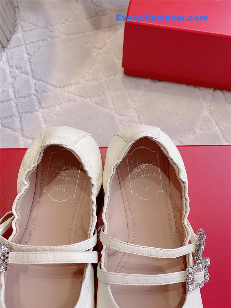 Roger Vivier Mary Janes in Off-White Nappa Leather