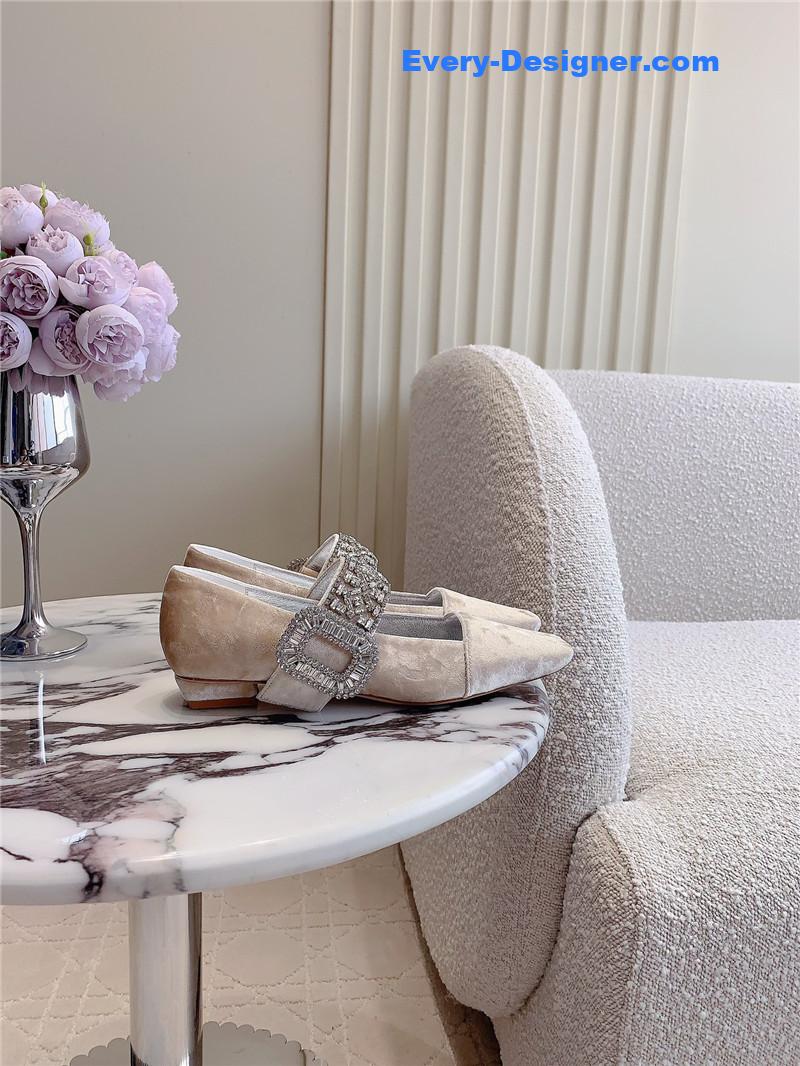 Roger Vivier Belle Vivier Mary Janes in Natural Velvet