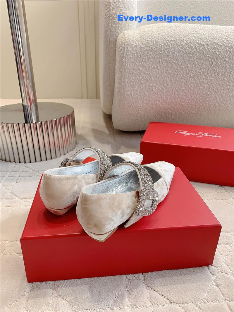 Roger Vivier Belle Vivier Mary Janes in Natural Velvet