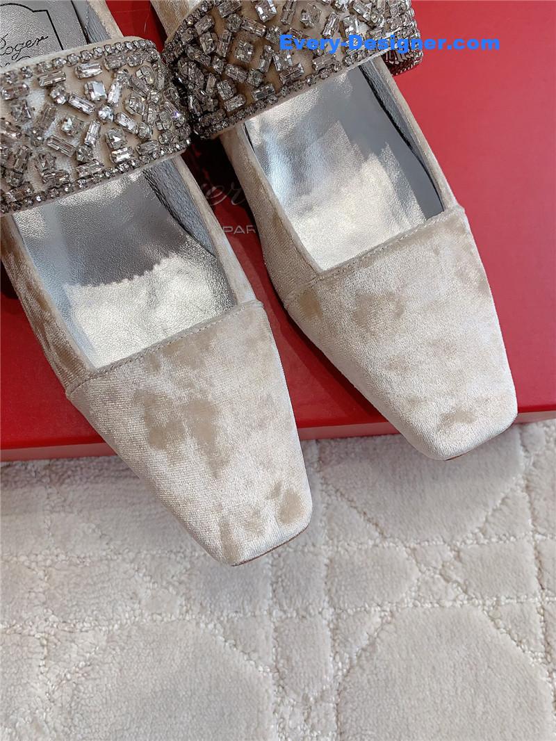 Roger Vivier Belle Vivier Mary Janes in Natural Velvet