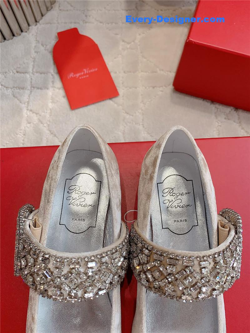 Roger Vivier Belle Vivier Mary Janes in Natural Velvet