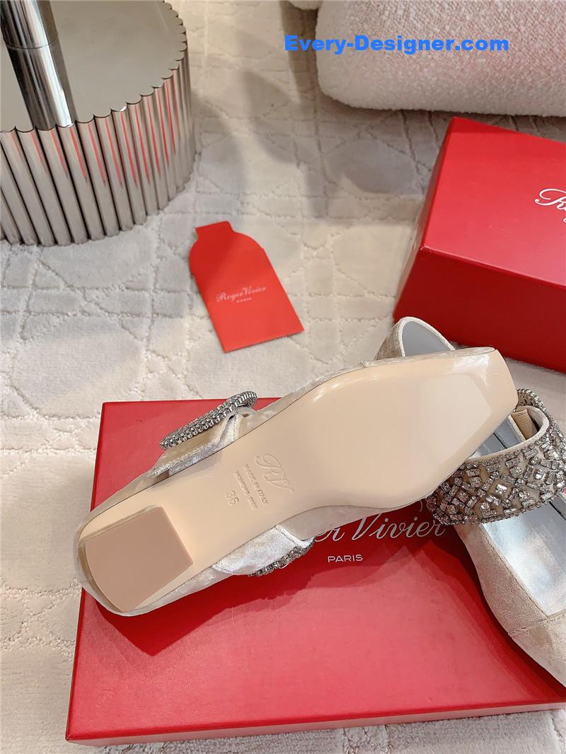 Roger Vivier Belle Vivier Mary Janes in Natural Velvet