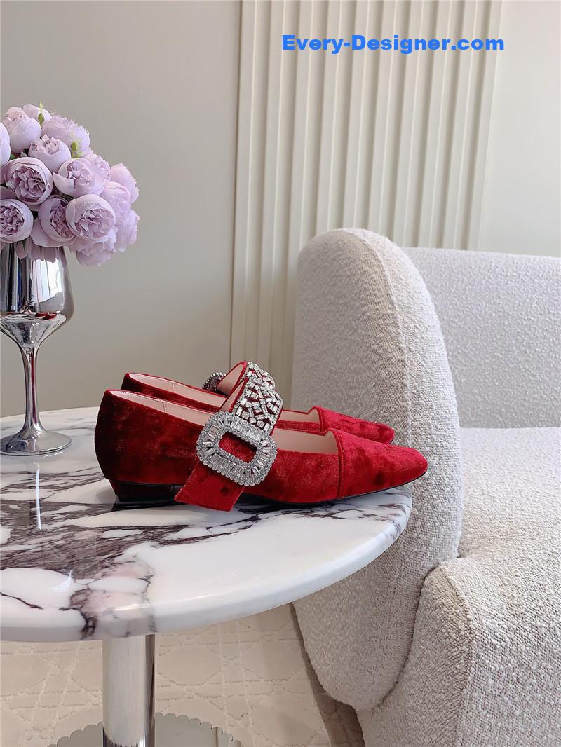 Roger Vivier Belle Vivier Mary Janes in Velvet Red