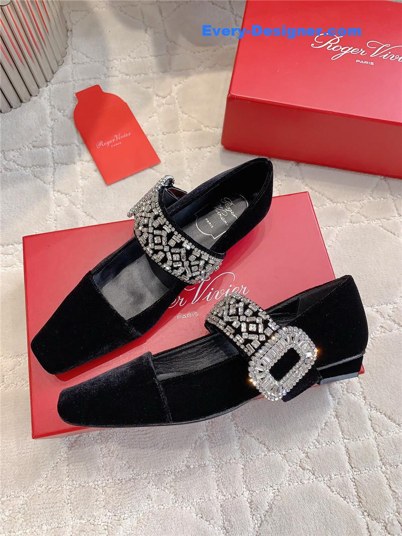 Roger Vivier Belle Vivier Mary Janes in Velvet Black