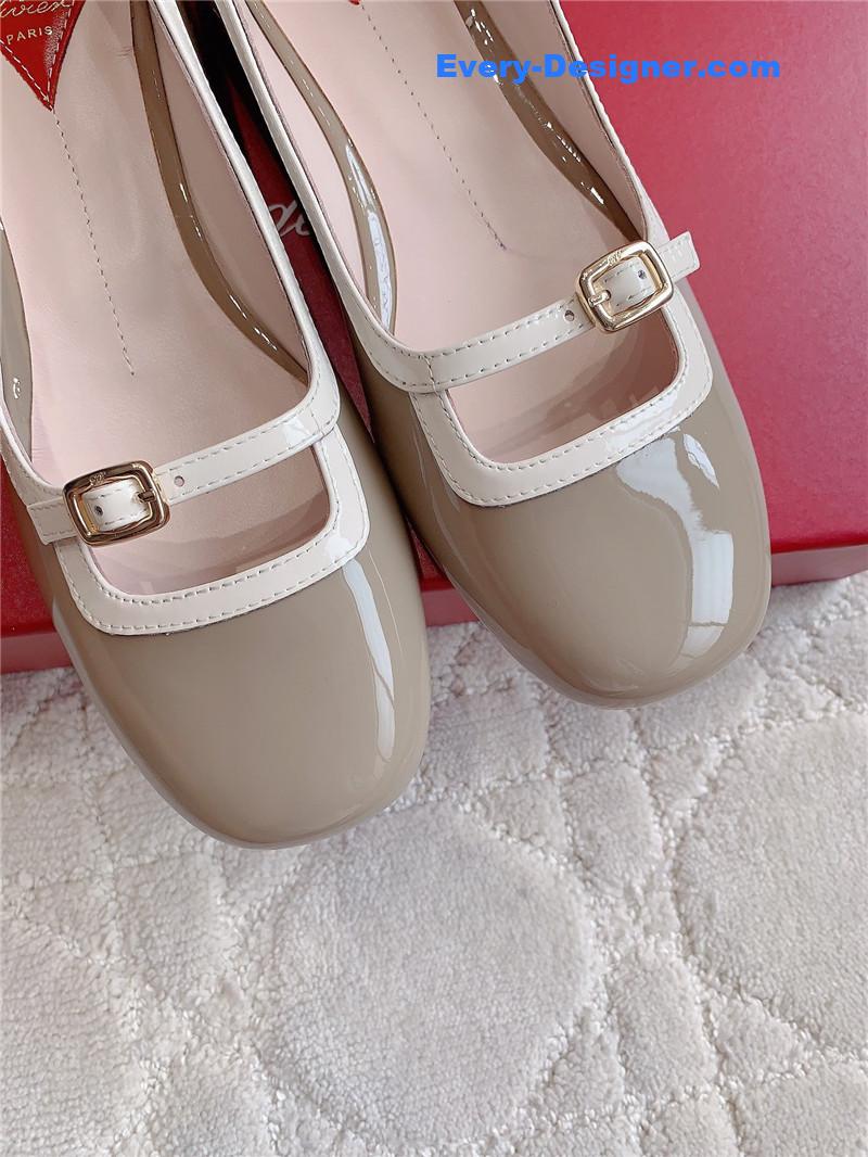 Roger Vivier Viv’ Podium Ballerinas in Patent Grey and White