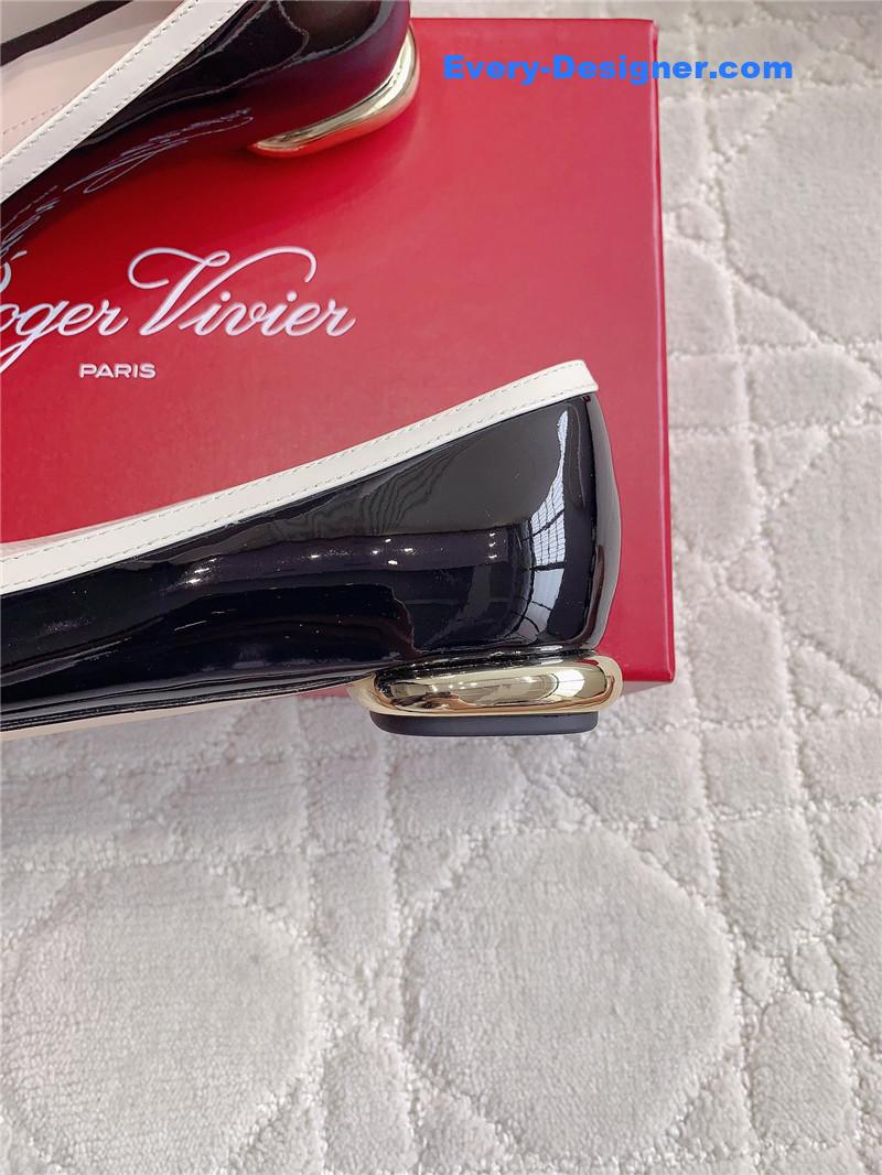 Roger Vivier Viv’ Podium Ballerinas in Patent Black and White