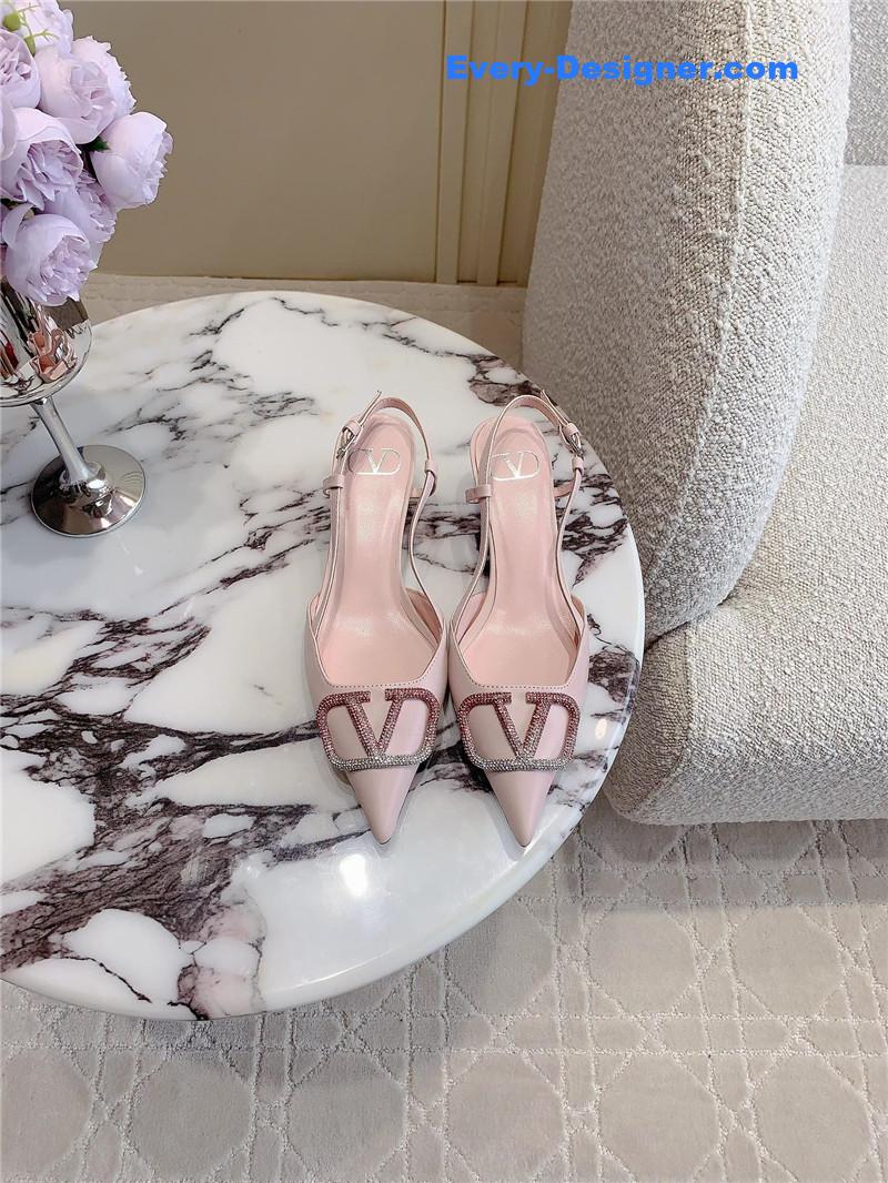 Va1e*ntin0 vlogo signature slingback in pink/crystal 40mm