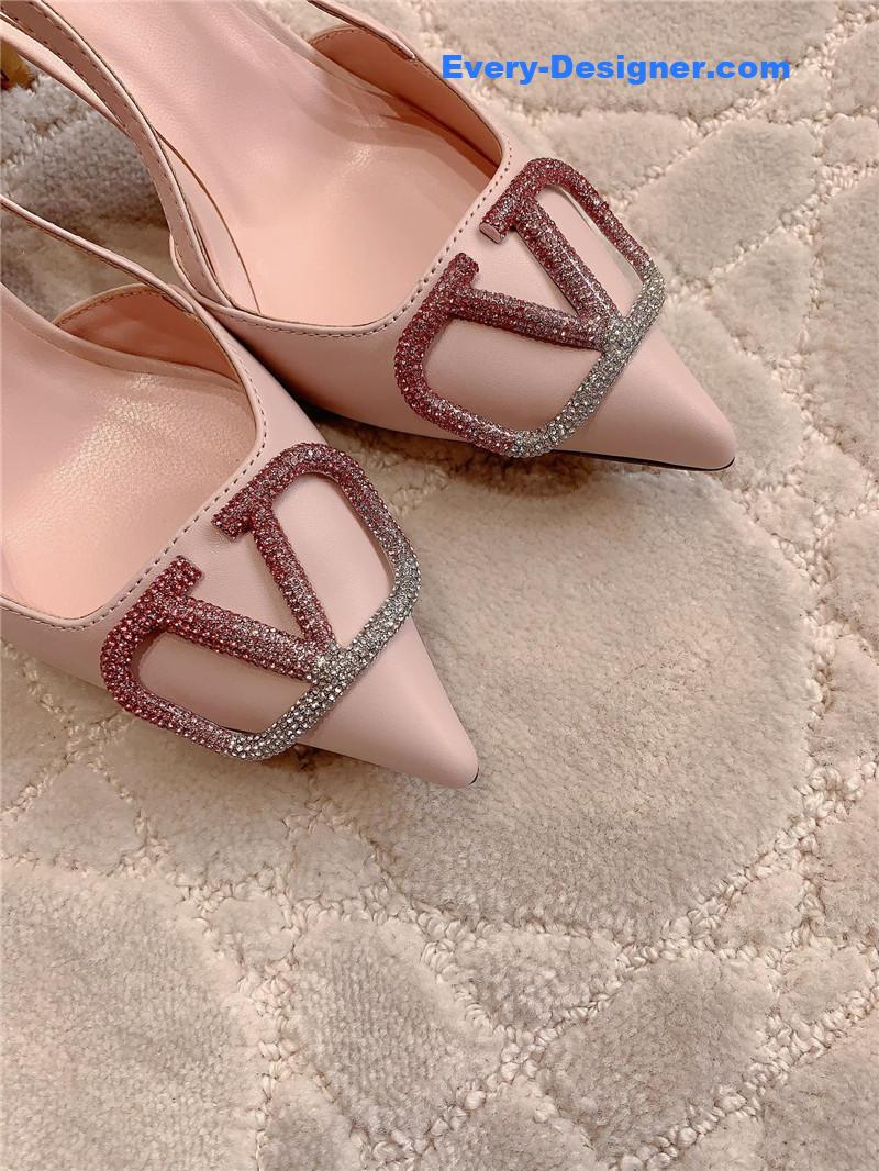 Va1e*ntin0 vlogo signature slingback in pink and crystal 80mm