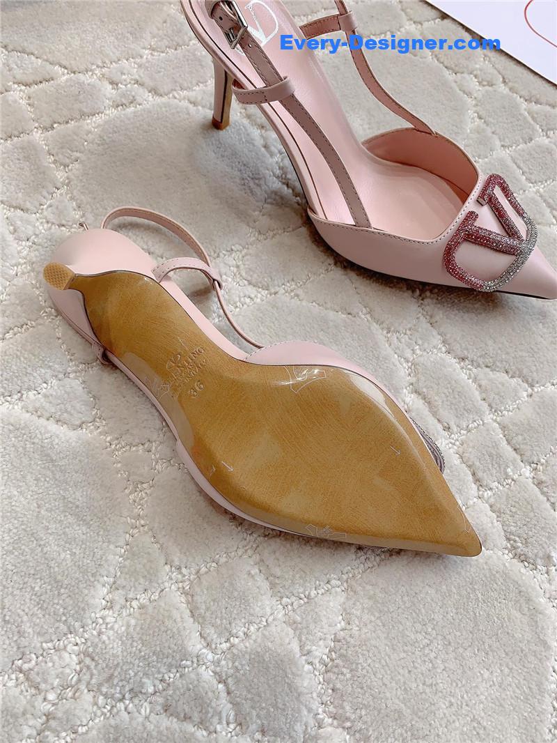 Va1e*ntin0 vlogo signature slingback in pink and crystal 80mm