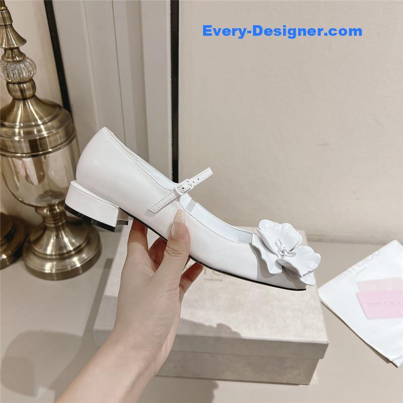 J1m*y Ch00 white/flowers nappa leather flats