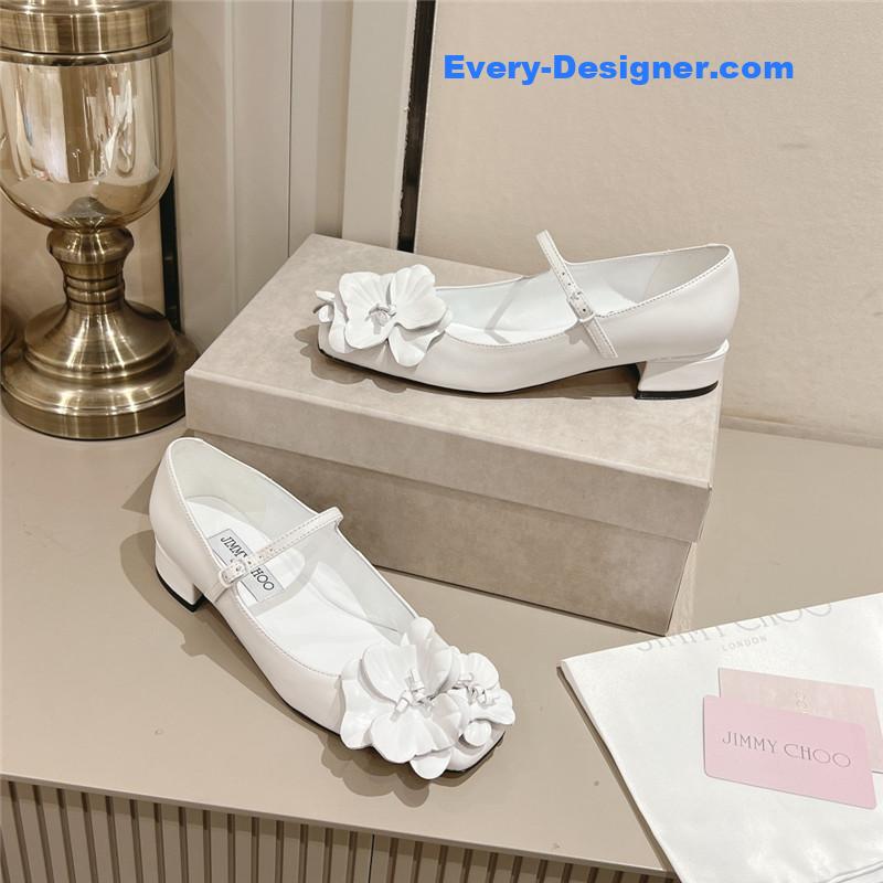 J1m*y Ch00 white/flowers nappa leather flats