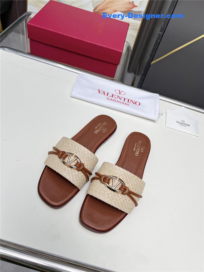 Va1e*ntin0 vlogo raffia leather slides brown