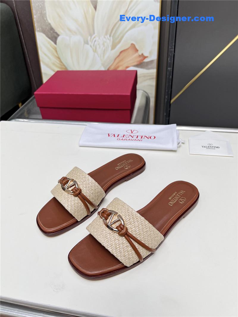 Va1e*ntin0 vlogo raffia leather slides brown