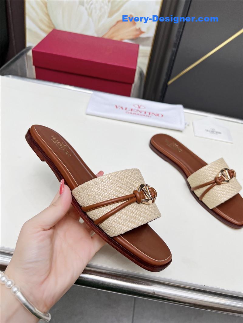 Va1e*ntin0 vlogo raffia leather slides brown