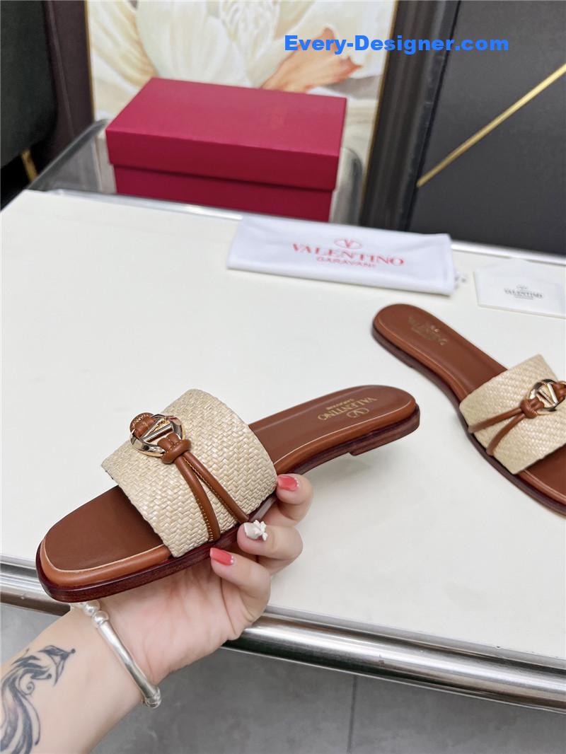 Va1e*ntin0 vlogo raffia leather slides brown