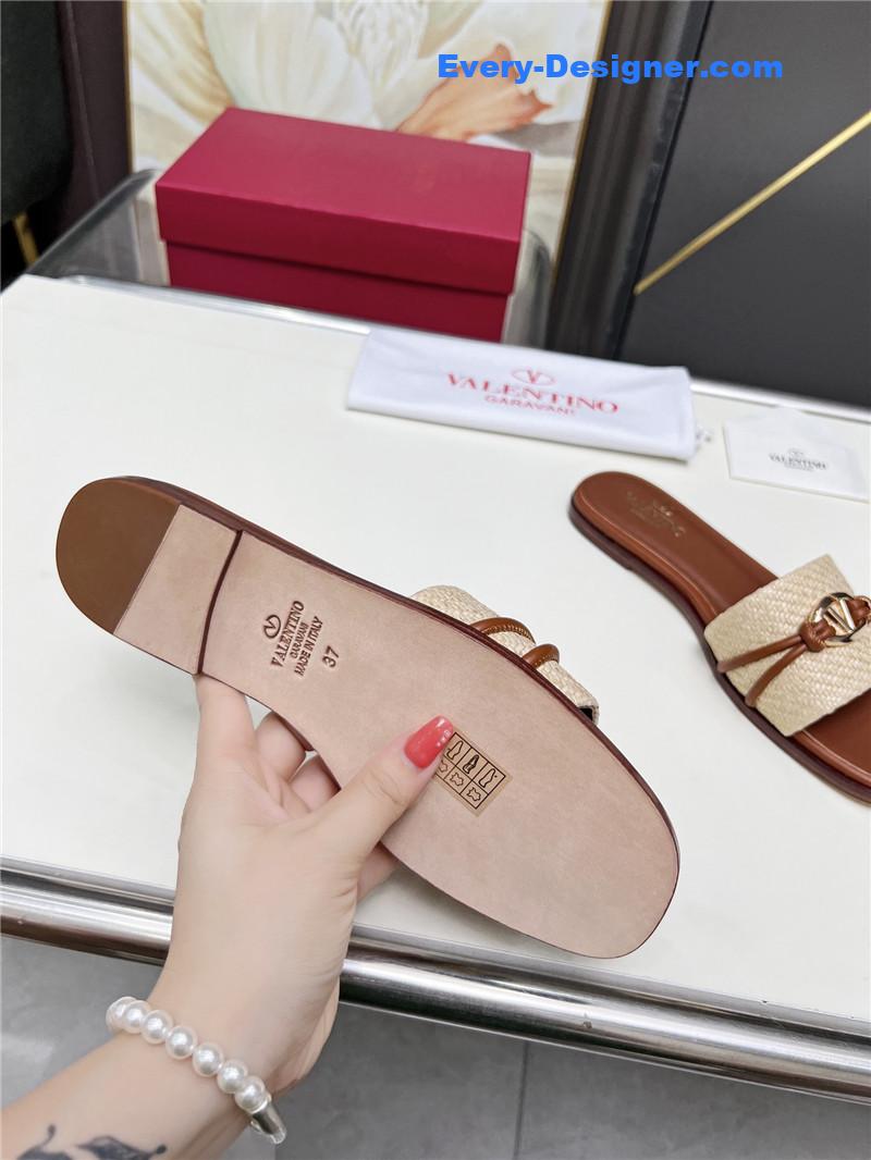 Va1e*ntin0 vlogo raffia leather slides brown