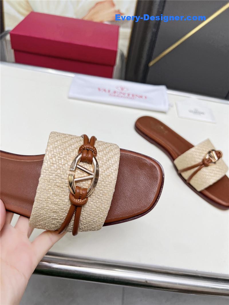 Va1e*ntin0 vlogo raffia leather slides brown