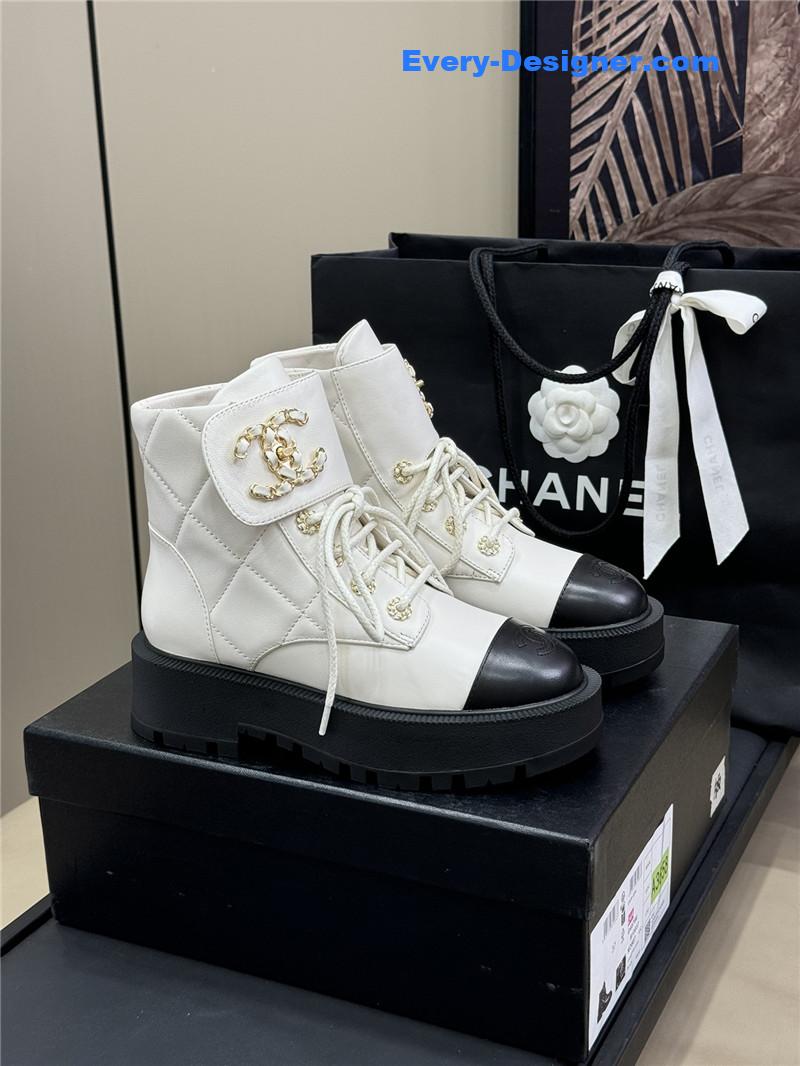 Ch**el combat ankle boots in white
