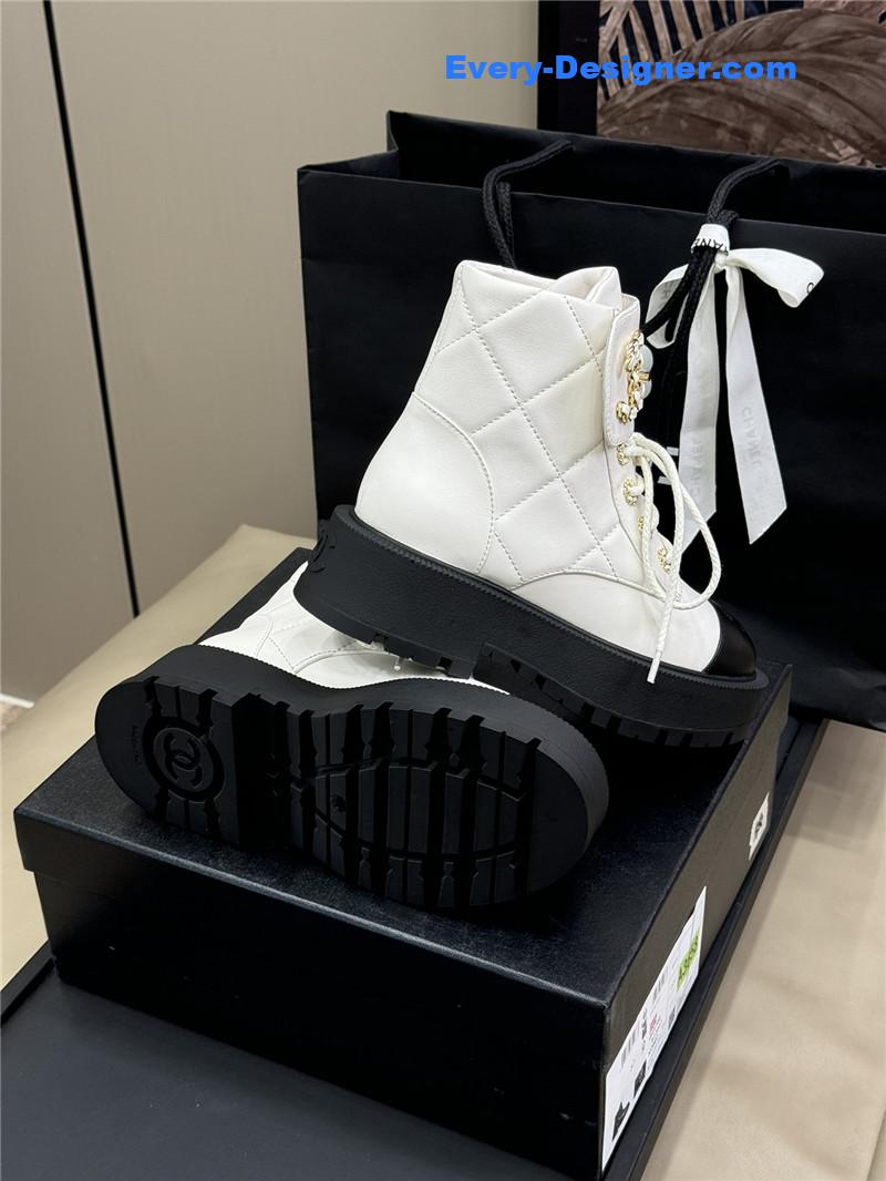 Ch**el combat ankle boots in white
