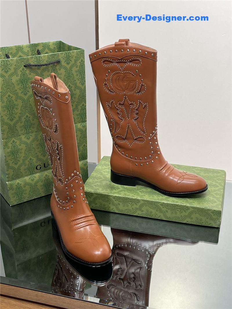 Gvc*1 gg embroidered studded keen high boots in brown